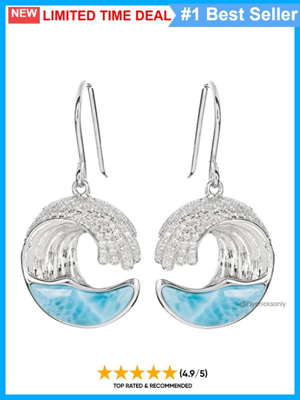 Sterling Silver Larimar Ocean Wave Dangle Earrings French Wire